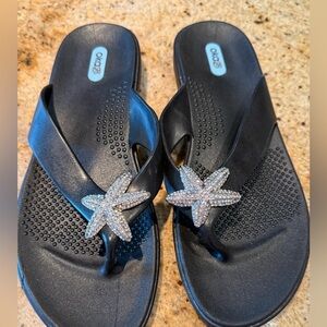 Black sunuk flip flops Sandals with diamond Starfish  - size L